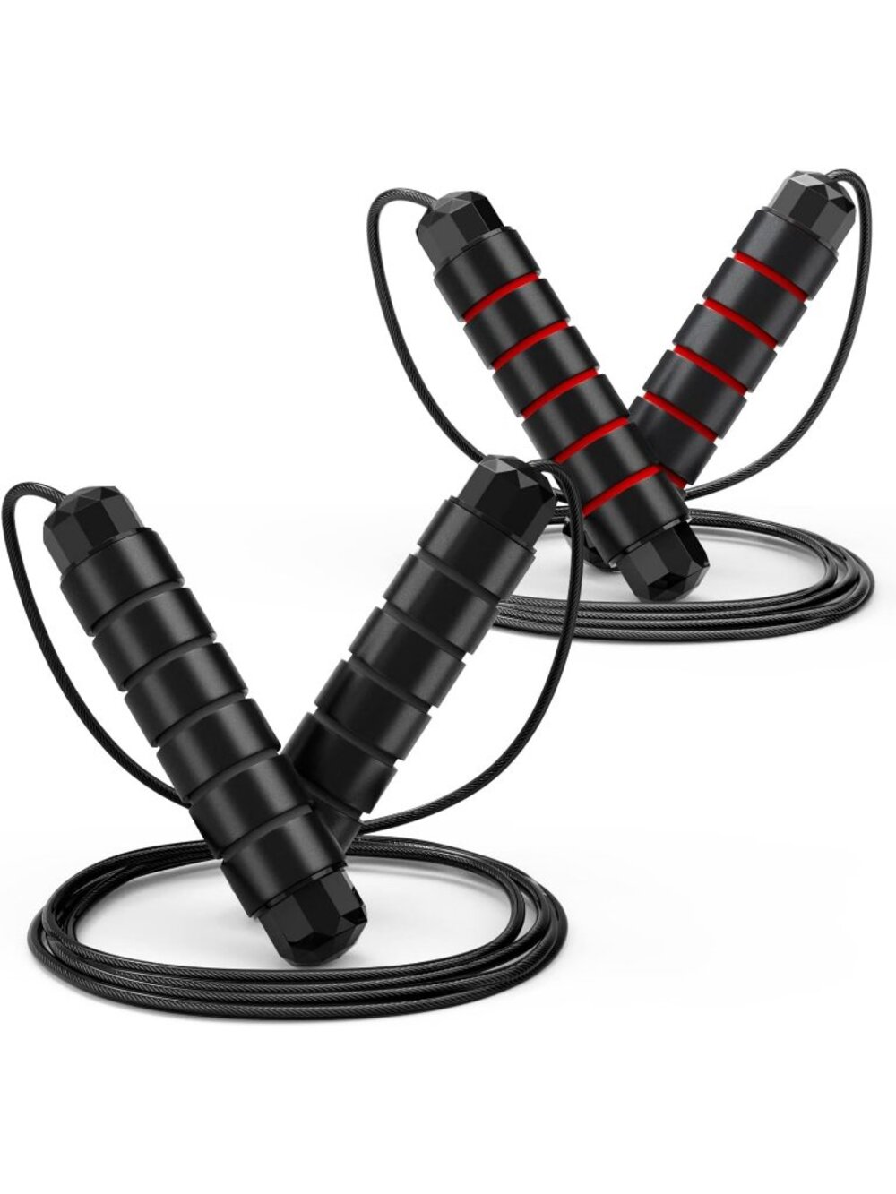 2 Pack Jump Black/Red Rope Adjustable Tangle Free Cable Foam Handles Workout